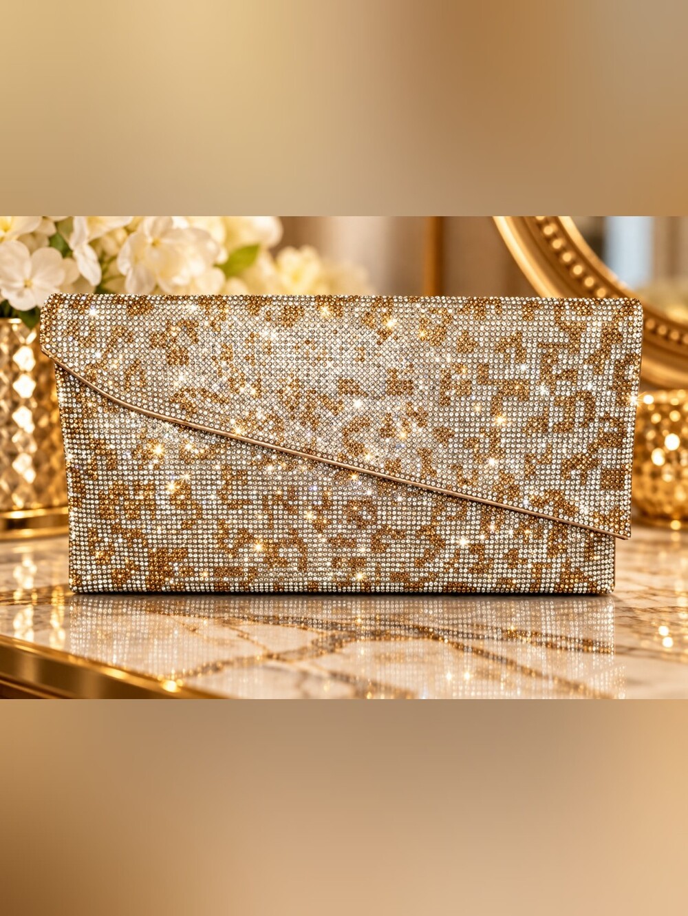 Sparkling Gold Sequin Evening Clutch/Shoulder Bag By Qara